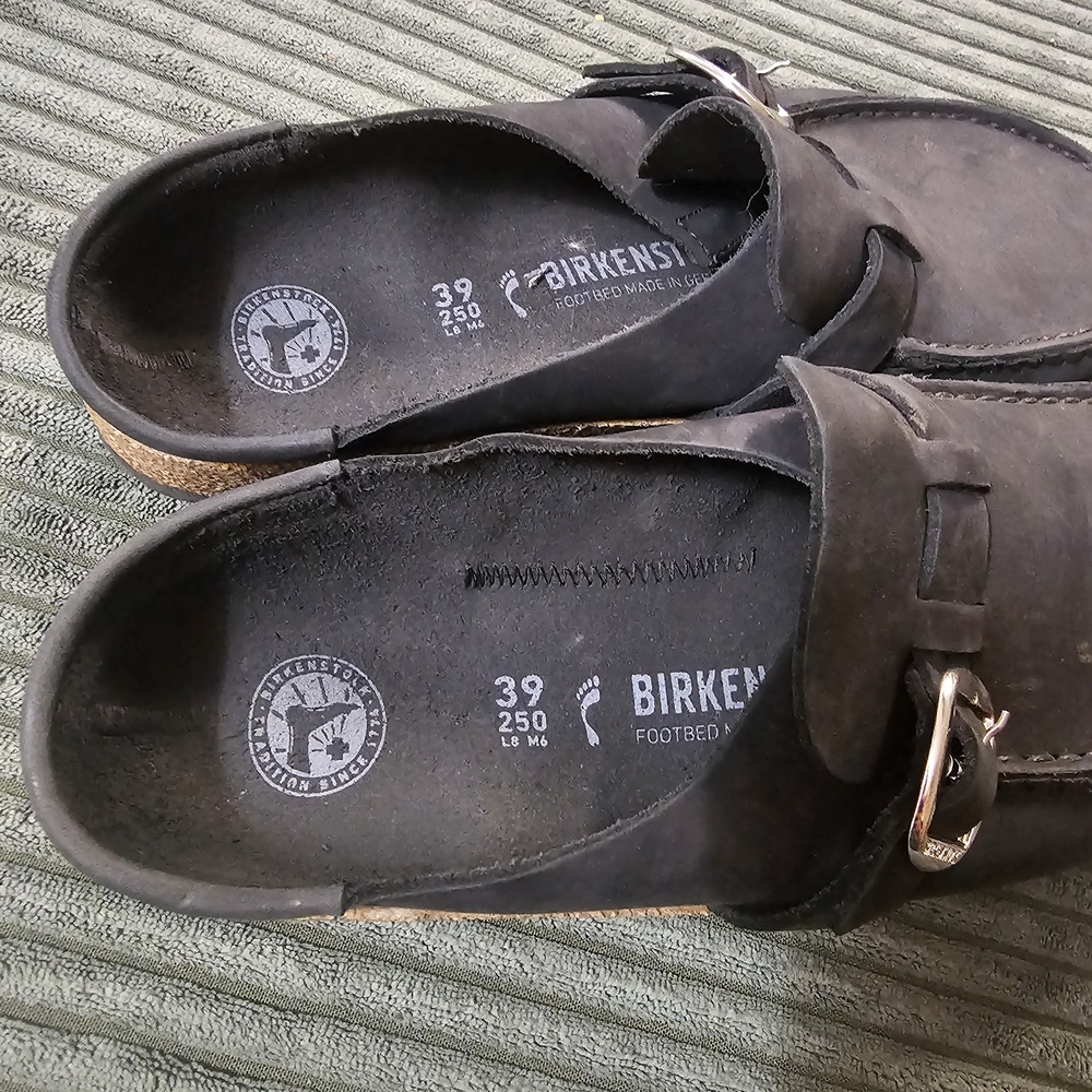 Birkenstock Charcoal Clogs with Brass Buckle - Picture 5 of 5